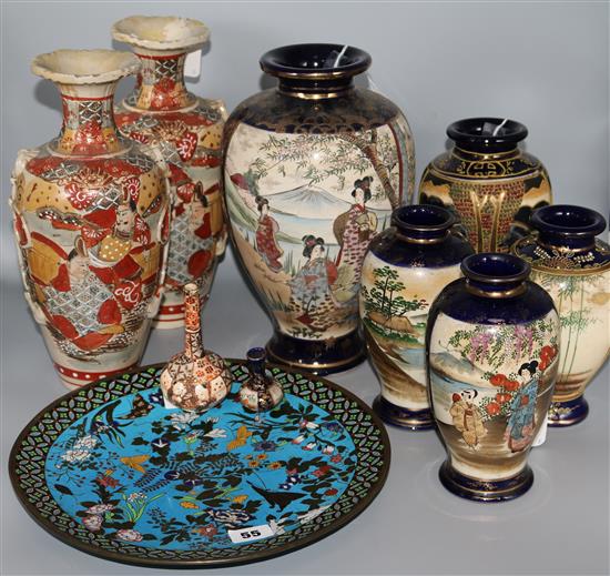 Seven Satsuma vases (inc two pairs) and two similar miniature vases (faults)